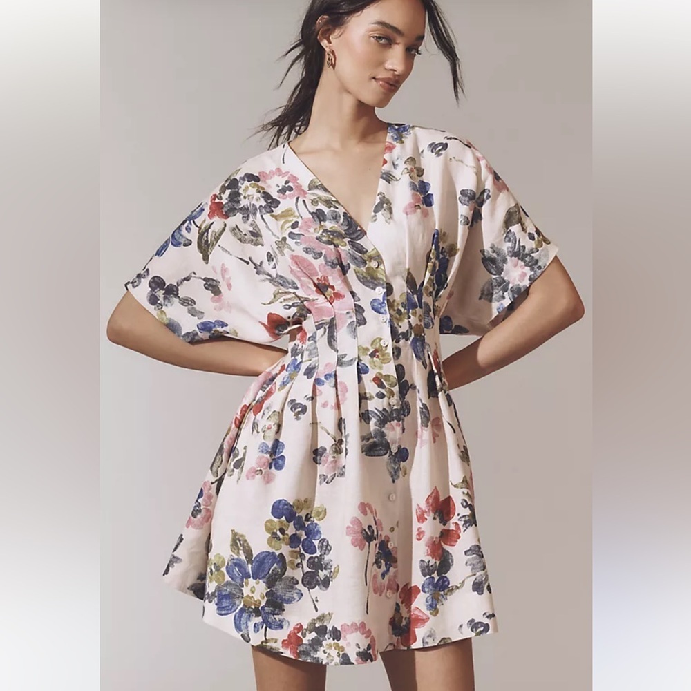 Anthropologie x Exquise Tobie Button-Front Linen Shirt Dress Size XXSP NWT